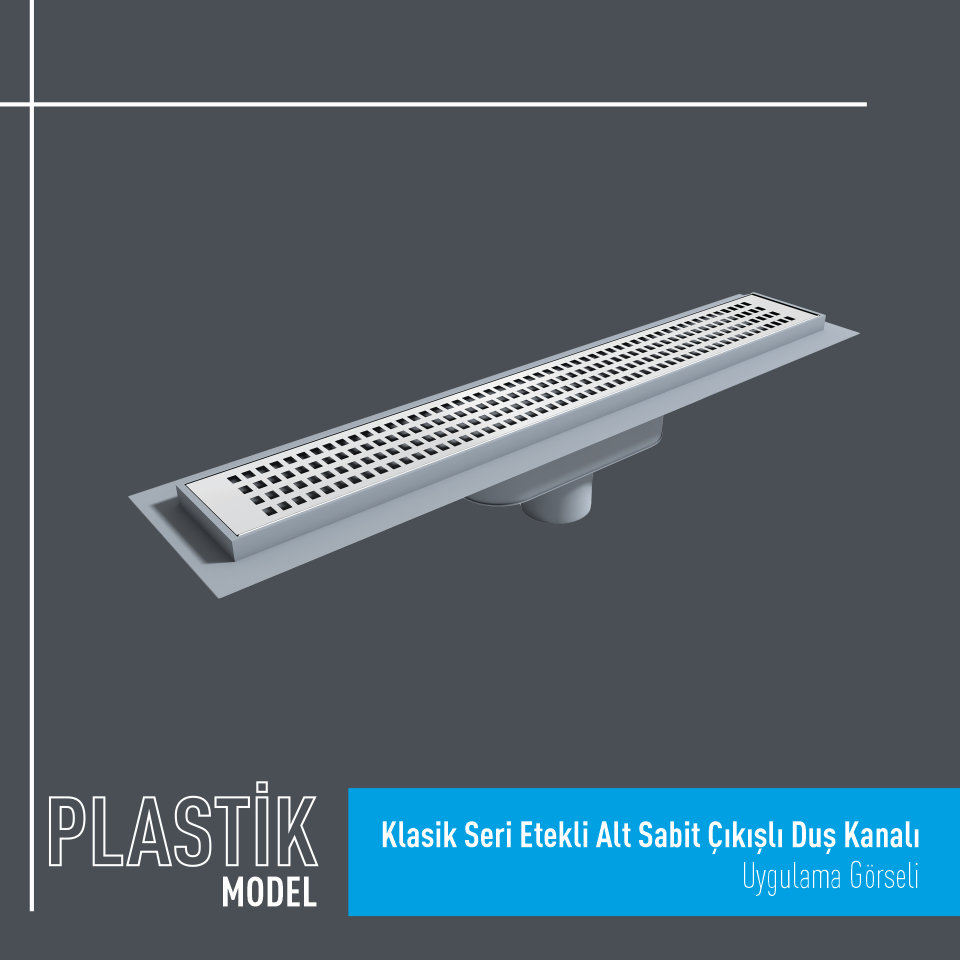 Klasik Seri Etekli Q50 Alt Sabit Çıkışlı Plastik Duş Kanalı