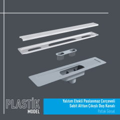 Plastik Yalıtım Etekli Paslanmaz Çerçeveli Alttan Sabit Çıkışlı Plastik Duş Kanalı