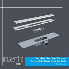 Plastik Yalıtım Etekli Geniş Kasa Paslanmaz Çerçeveli Sabit Yandan Çıkışlı Duş Kanalı