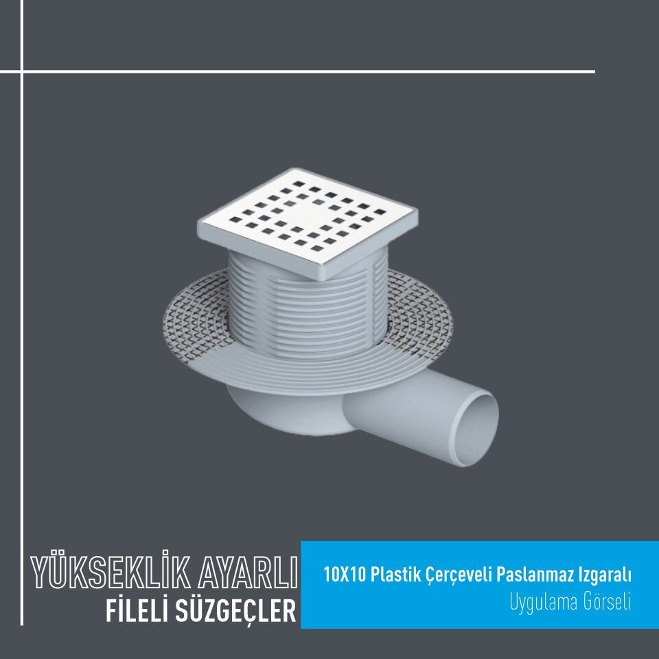 10x10 Plastik Çerçeveli Fileli Süzgeç Takımı Yandan Çıkışlı