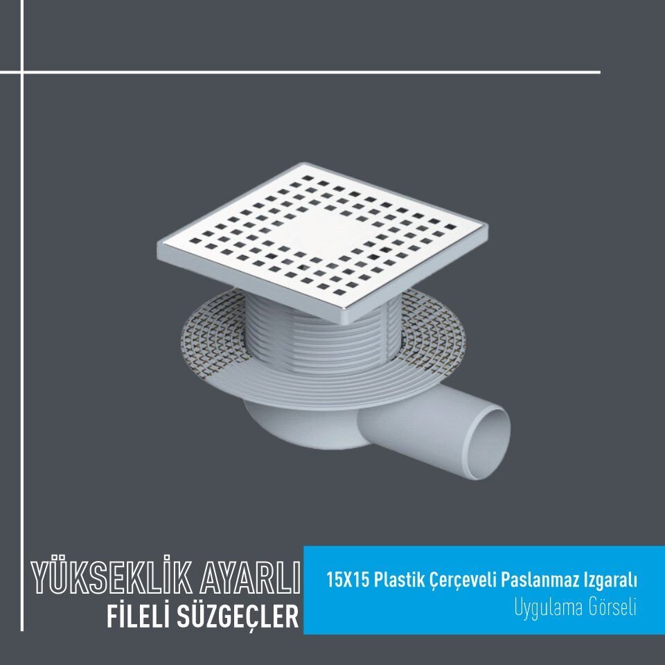 15x15 Plastik Çerçeveli Fileli Süzgeç Takımı Yandan Çıkışlı