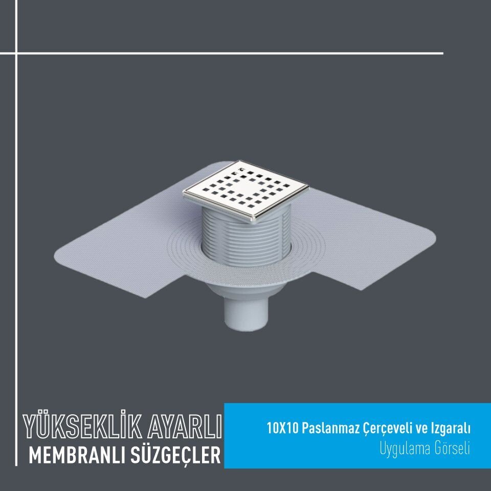 10x10 Paslanmaz Çerçeveli Membranlı Süzgeç Takımı Alttan Çıkışlı